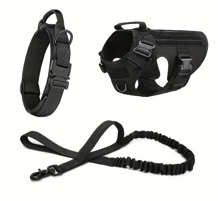 Dog Tactical Harness, Collar, and Leash Gear (Complete Set)