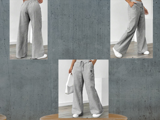 Casual Stripe Drawstring Wide Leg Pants