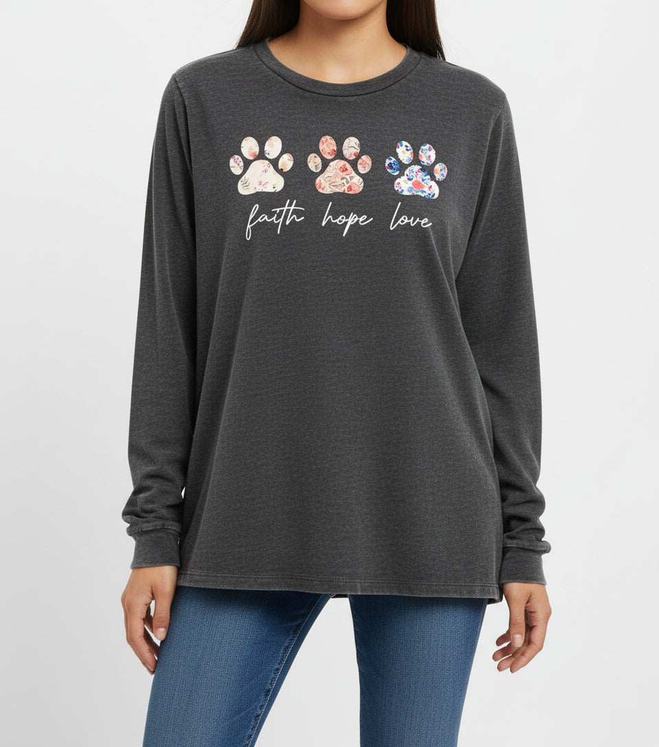 Faith, Hope, Love Paw Print Long Sleeve Top- XL